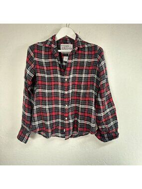 Frank & Eileen Womens Plaid Linen Button-Up Barry Shirt XS Black/Red Long Sleeve
